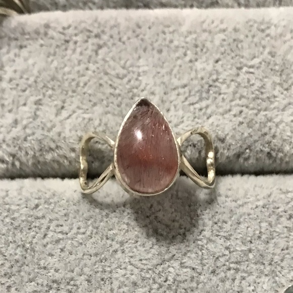 NWOT Sterling Silver Lepidocrosite Teardrop Heart Band Ring Size 9 Crystal Gem - Picture 13 of 15